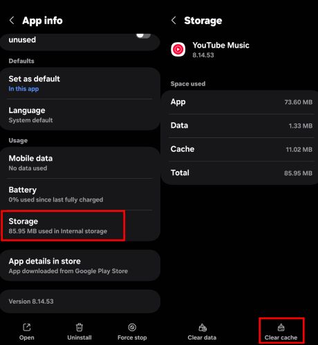 tap Clear Cache | YouTube Music Keeps Stopping