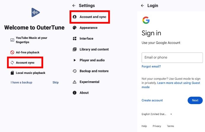 tap Account and sync | YouTube Music Premium APK