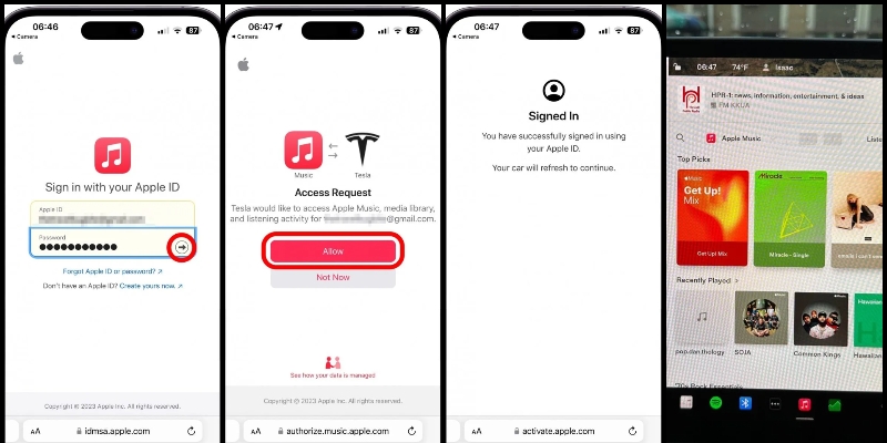 tap Allow | Apple Music on Tesla