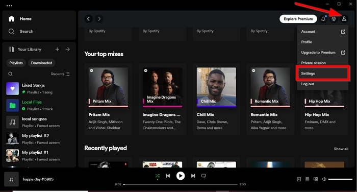 choose Settings | Add Songs to Spotify Playlists