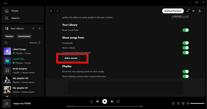 click Add a source | Add Songs to Spotify Playlists