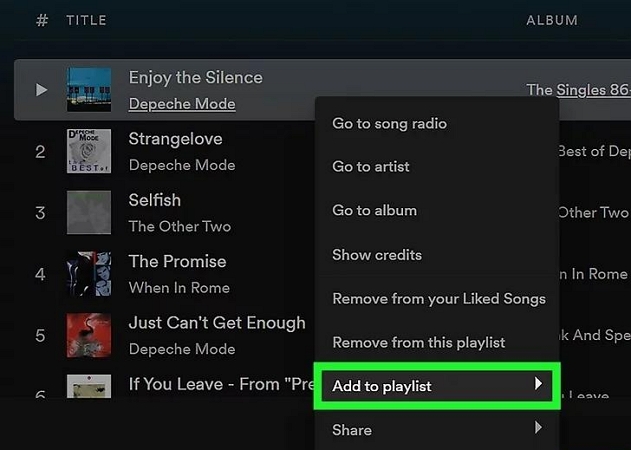 choose Add to Playlist | Add Songs to Spotify Playlists