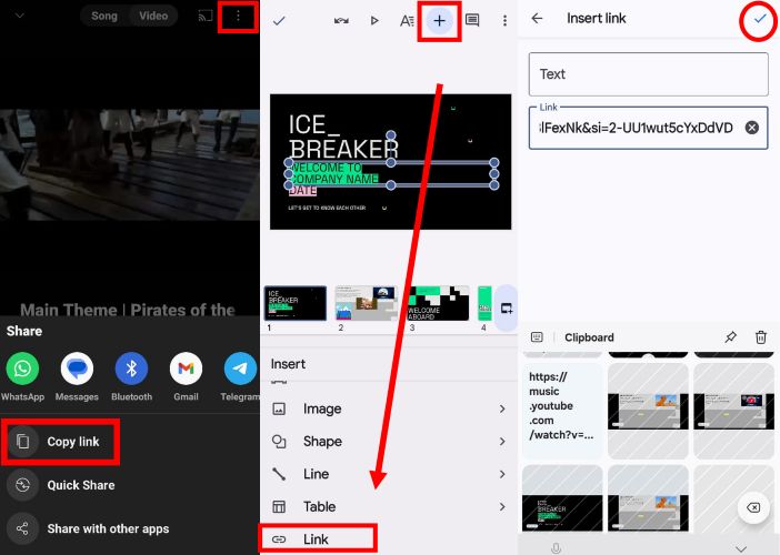 paste copied YouTube Music link | Add YouTube Music to Google Slides