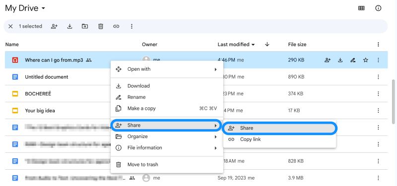 select Share | Add YouTube Music to Google Slides