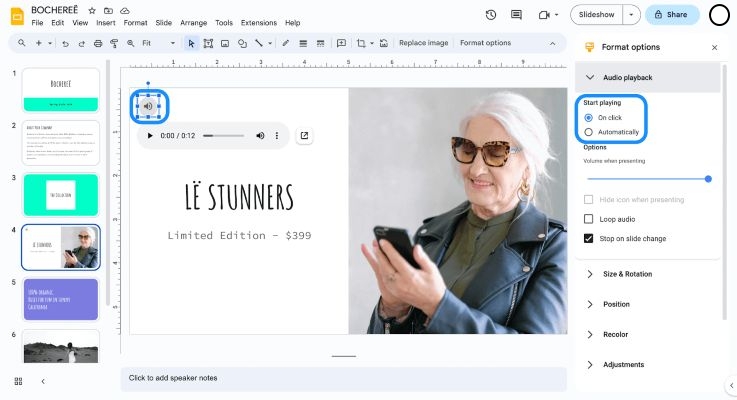 Start playing section | Add YouTube Music to Google Slides