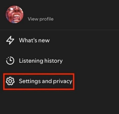 select Settings and Privacy | Crossfade YouTube Music