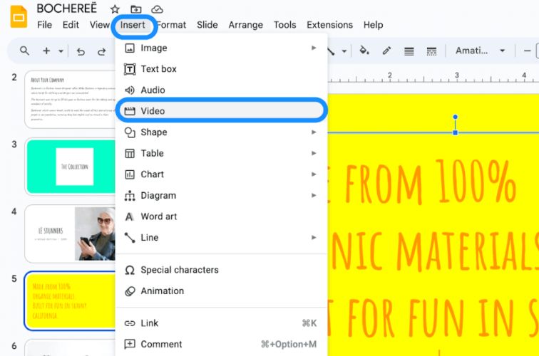 select Video | Add YouTube Music to Google Slides