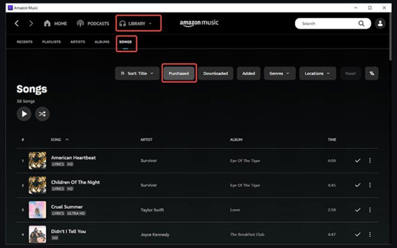 tap Purchased Amazon Music desktop | Download Amazon Music for Offline Listening