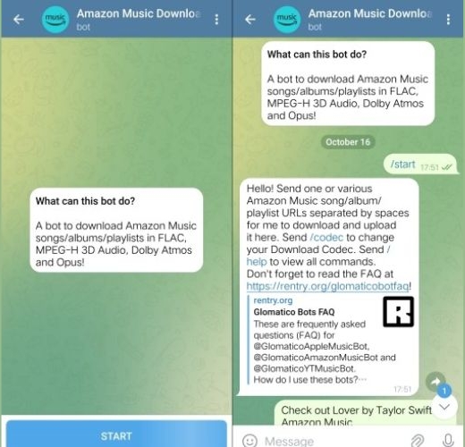 paste song links to Telegram | Download Amazon Music for Offline Listening