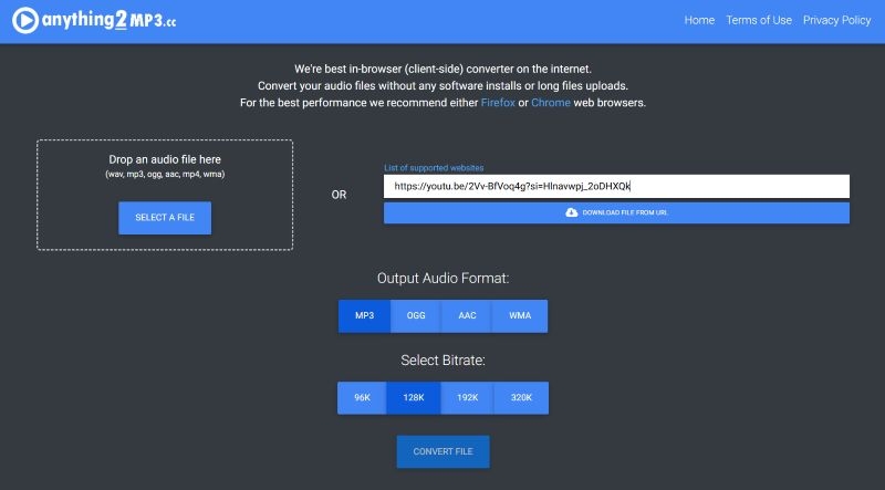 hit CONVERT FILE | Anything2MP3