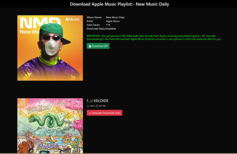 click Generate Download Links | Apple Music Downloaders Online
