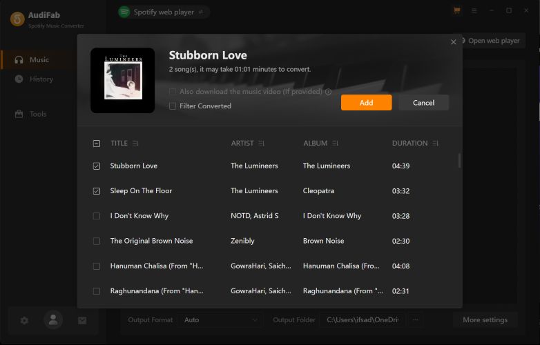 click Add | AudiFab Spotify Music Converter