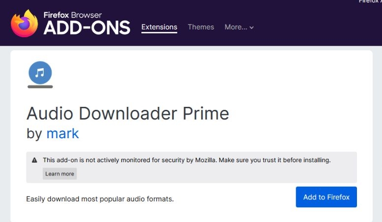 search for Audio Downloader Prime | Spotify Downloader Firefox Extension