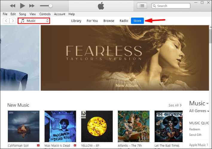 click Store | Turn off iCloud Music Library