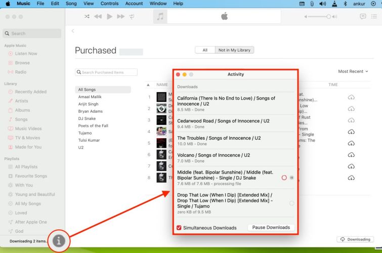start downloading songs | Turn off iCloud Music Library