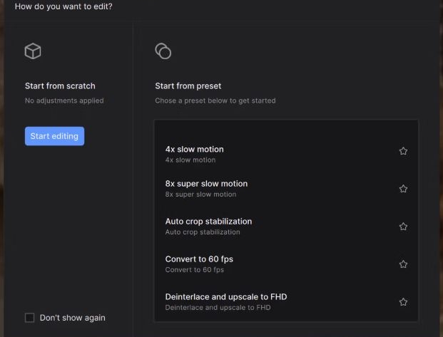 select Start from scratch | Video Enhancement Software