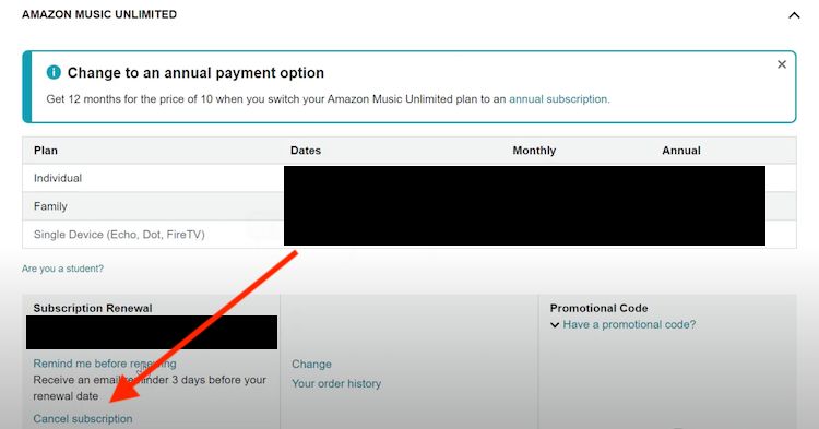 click Cancel subscription | Why Am I Being Charged for Amazon Music