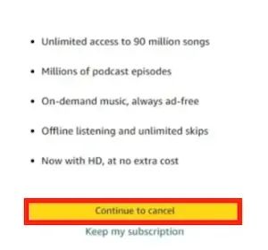 hit Continue to cancel | Why Am I Being Charged for Amazon Music