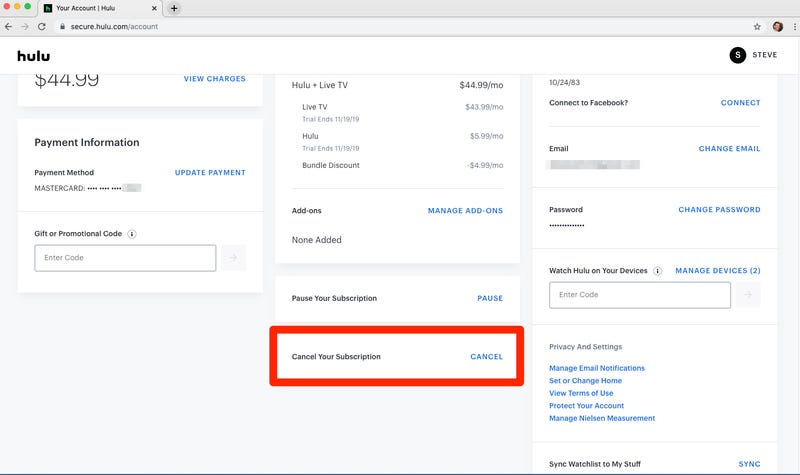 manage account | hulu free trial