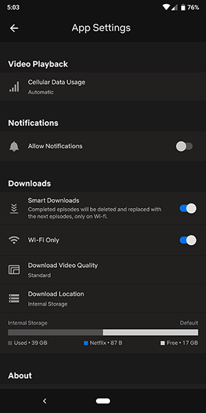 app settings | where are netflix downloads stored