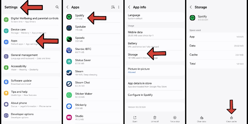 press Clear cache | Spotify Not Working on Android Auto