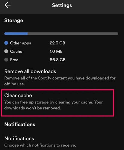 hit Clear cache | Spotify Not Downloading Songs