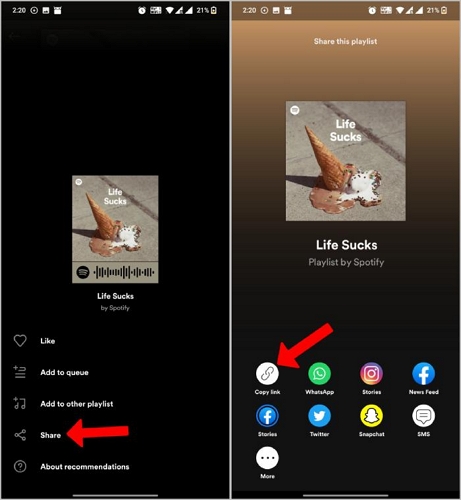 copy the sharing link | Convert Spotify Link to MP3