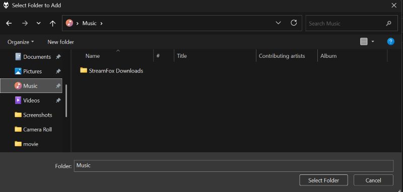 click Select Folder | Crossfade Songs on Spotify