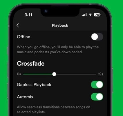 switch on Crossfade | Crossfade YouTube Music