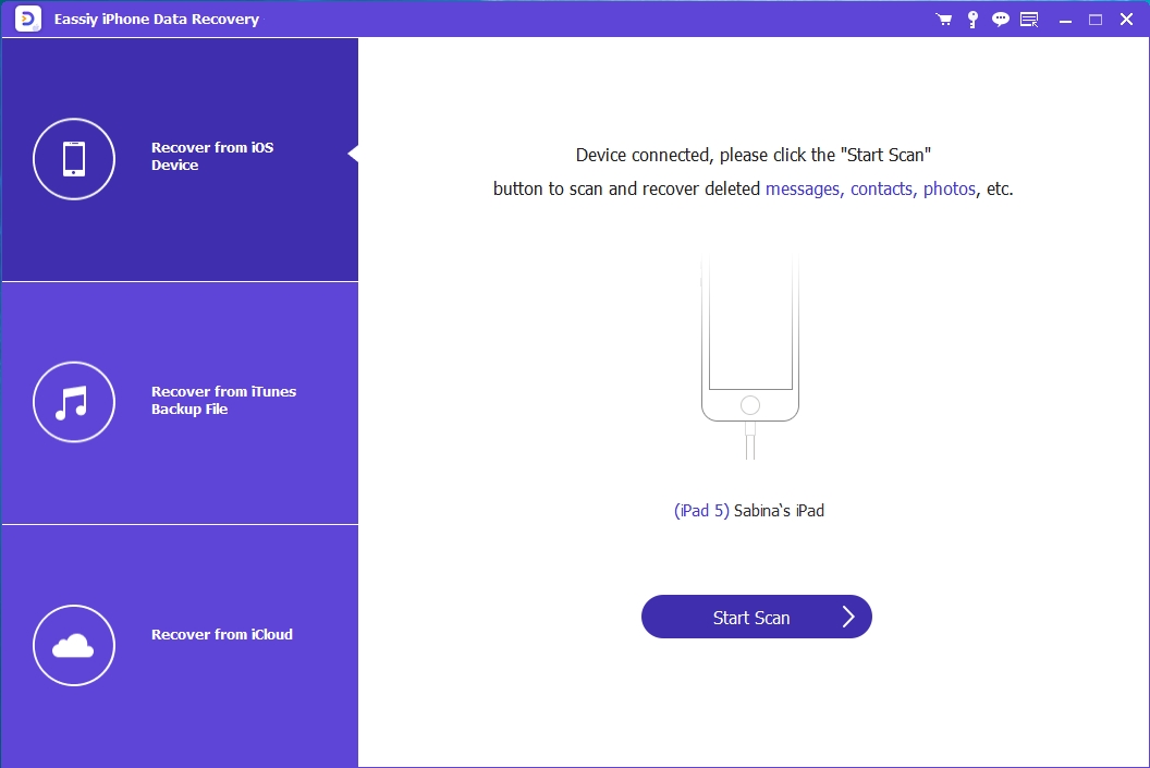 Eassiy iPhone Data Recovery step 2 | How to Clear System Data on iPhone