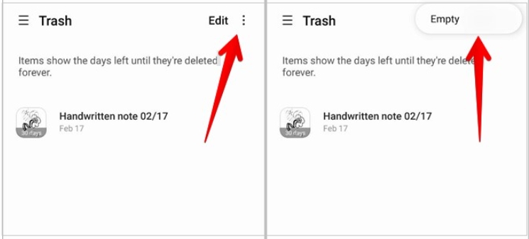 empty notes trash step 3 | Empty Trash on Samsung Phone