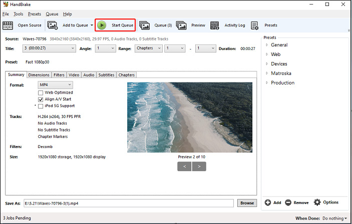 start encode in handbrake | how to convert vob to mp4