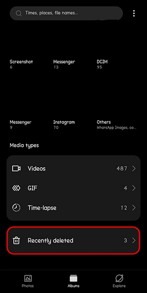 tap Recently deleted | Recover Deleted Videos Android