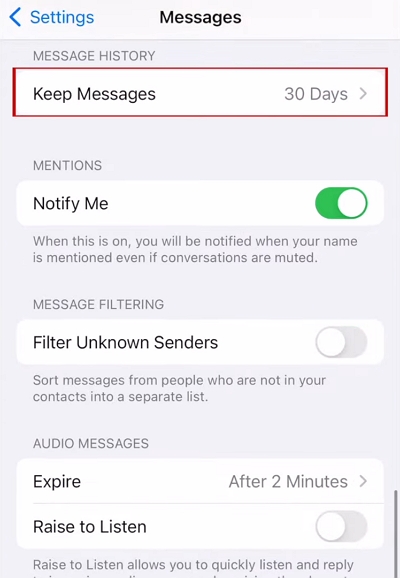 Keep Messages | Delete Large Attachments on iPhone