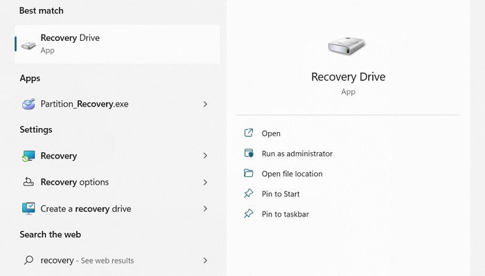 create recovery drive step 1 | Disk Recovery