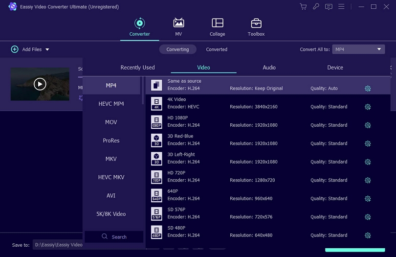 select avi as the output format | convert mp4 to avi free