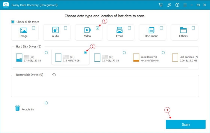 Eassiy Data Recovery step 1 | Disk Video Recovery