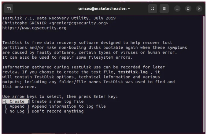 testdisk step 2 | Linux Disk Recovery
