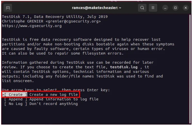testdisk step 3 | Linux Disk Recovery