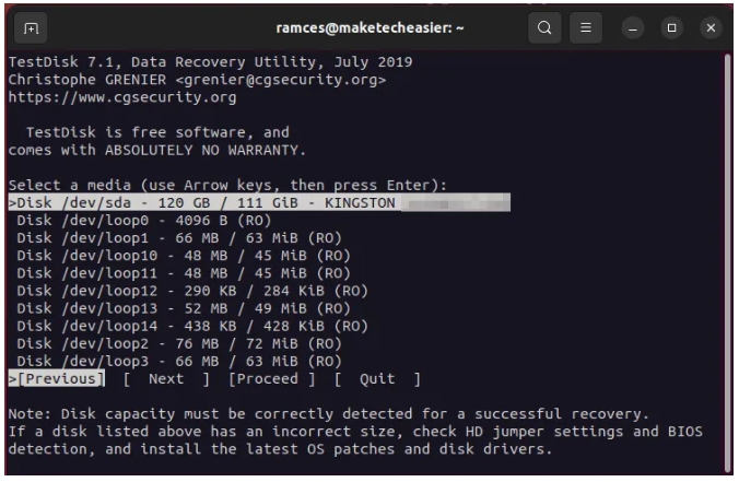 testdisk step 4 | Linux Disk Recovery