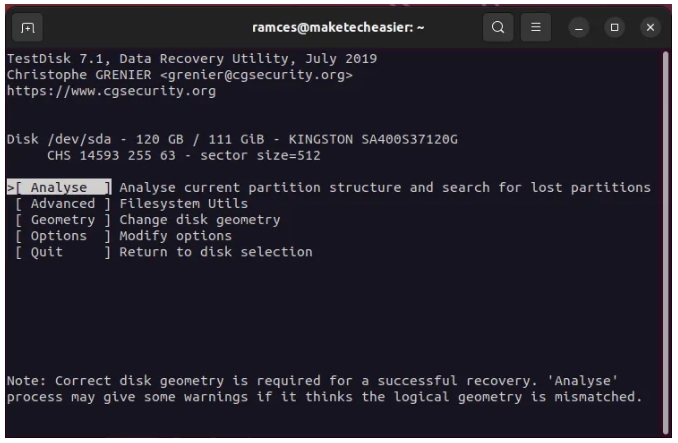testdisk step 6 | Linux Disk Recovery