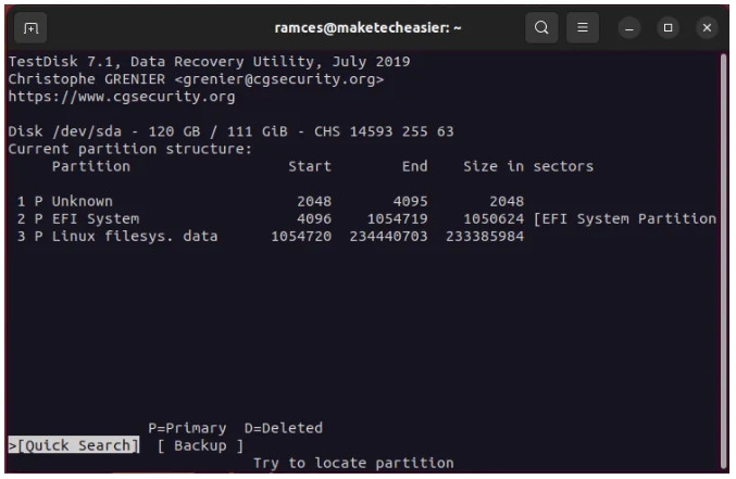 testdisk step 7 | Linux Disk Recovery