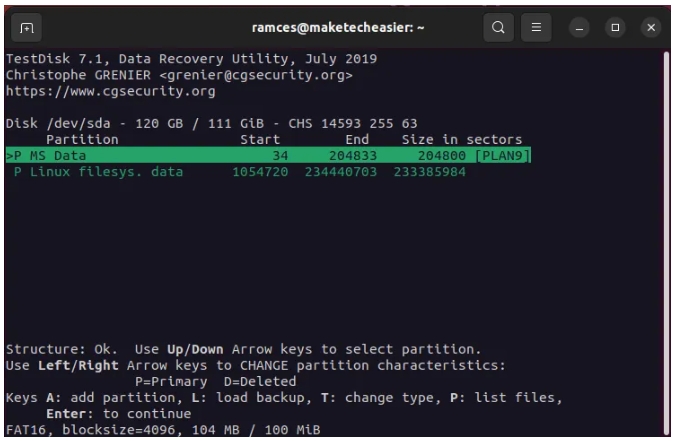 testdisk step 8 | Linux Disk Recovery