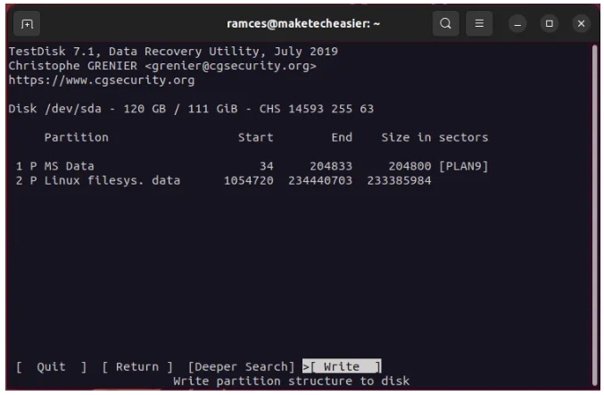 testdisk step 9 | Linux Disk Recovery