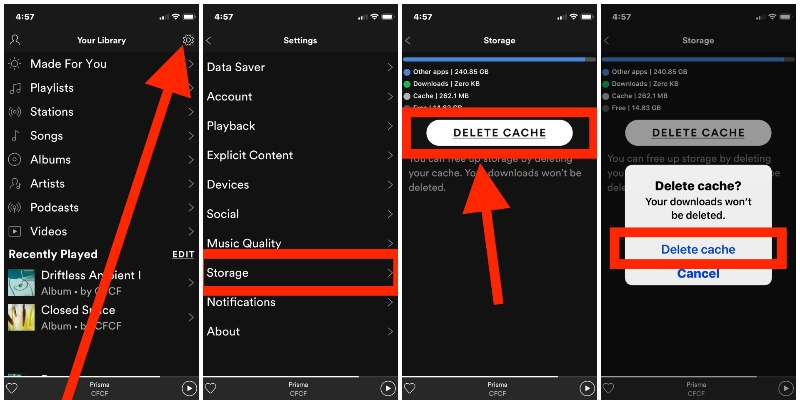 tap Delete cache | Spotify Not Working on Android Auto