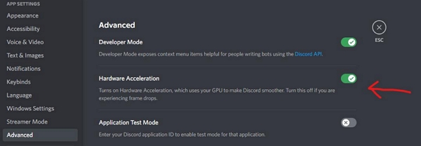 disable hardware acceleration | discord crashing when streaming