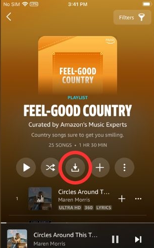 tap Erase Download icon | Download Amazon Music for Offline Listening