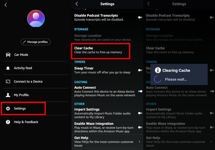 clear cache Android | Amazon Music Not Working