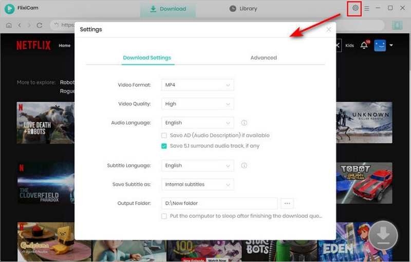 set download folder | flixicam netflix video downloader