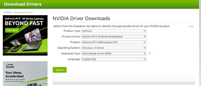 choose Game Ready Driver | GeForce Experience Error Code 0x0003